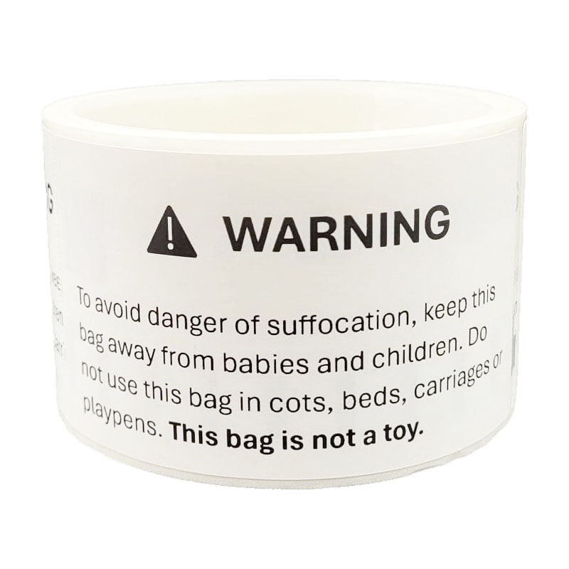 440 Stickers (2 Roll) Suffocation Warning Label - 101mm x 54mm (2.1” x