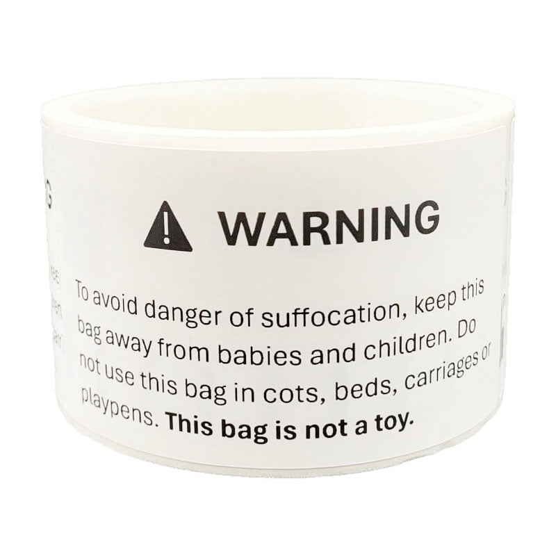 Suffocation Warning Label 220 Stickers (1 Roll) 101mm x 54mm (2.1” x 4”) Poly Bag Packing FBA