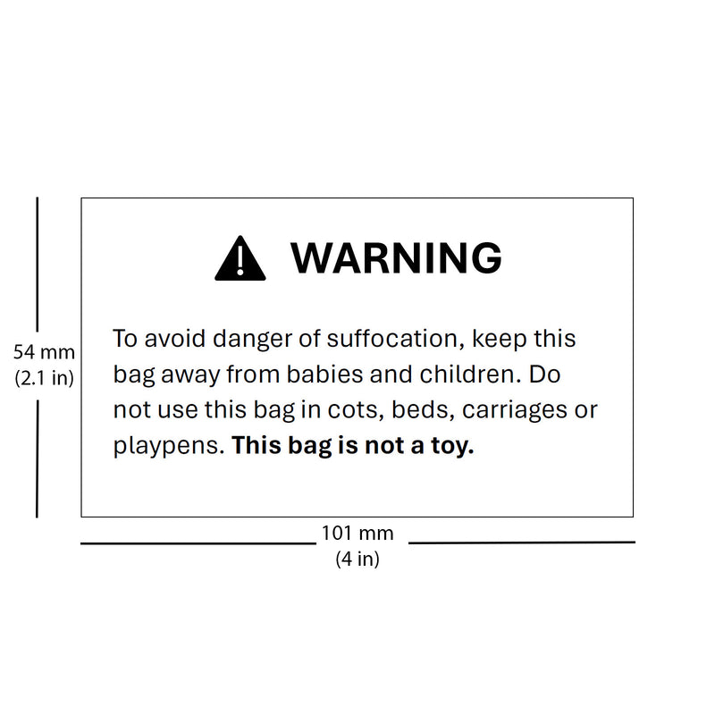 Suffocation Warning Label 220 Stickers (1 Roll) 101mm x 54mm (2.1” x 4”) Poly Bag Packing FBA