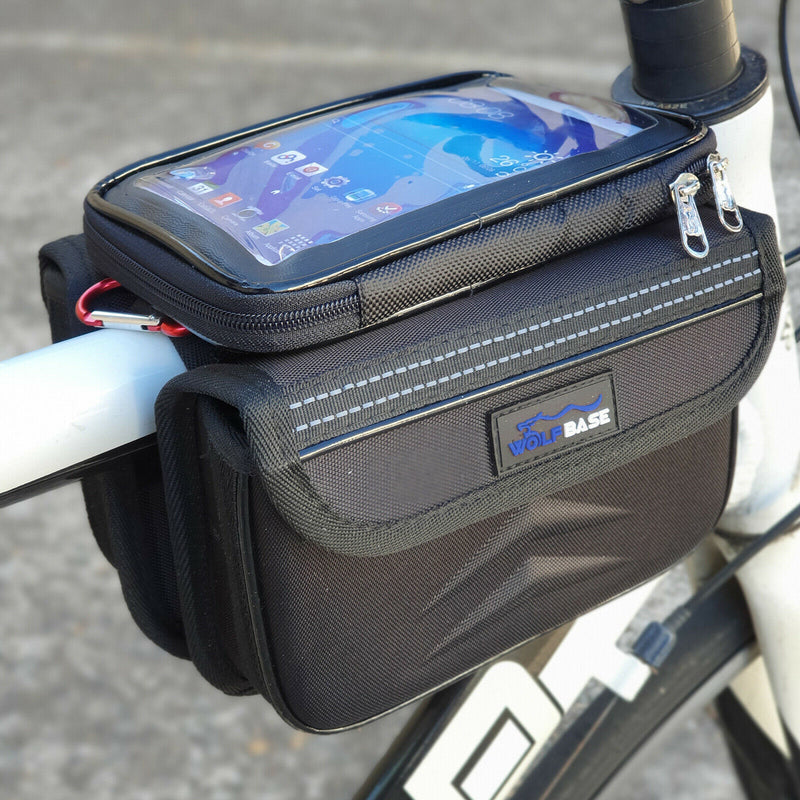 Bike Front Frame Bag Bicycle Tube Double Bag With Phone Holder Side Pouch Pannie